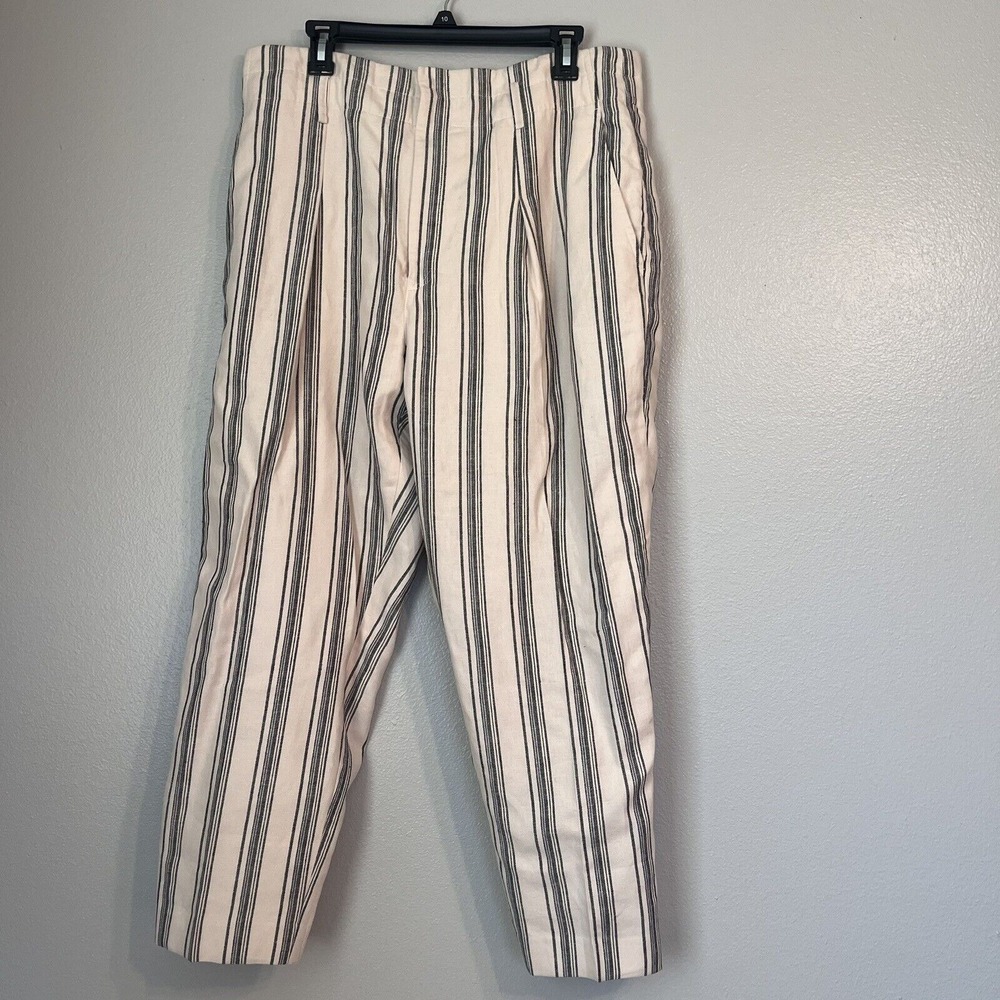 Ralph Lauren Womens Linen Wide Leg Culotte Pants 12 Zip Up Trousers Stripped‎